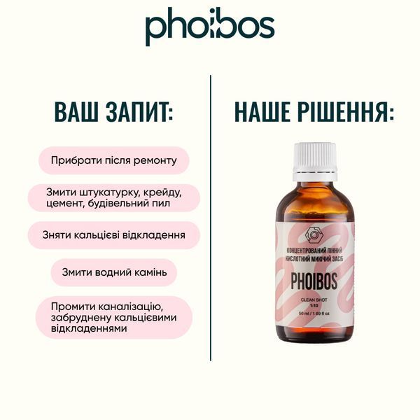 Концентрований пінний кислотний миючий засіб 1:10 - 50 мл - PHOIBOS - Clean Shot ch-18 фото